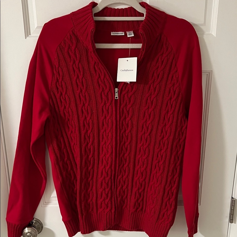 Croft & Barrow Women's Zip-Up Cable Cardigan Cotton knit sleeves/back NEW XL